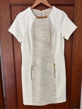 Michael Kors Cream and Beige Textured Sheath Dress